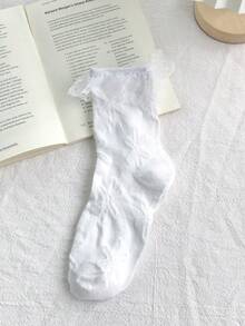 1/6双装 女士蕾丝荷叶边短袜，甜美可爱休闲透气柔软袜，适合JK、洛丽塔、裙装搭配 - 彩色 - 查看 14