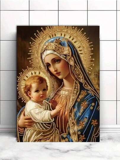 Virgin Mary Child Religion Diamond Painting Kits For Adults-5D Woman Diamond Art For Beginners, DIY Diamond Painting Art Crafts, For Decorating Home Walls And Easter Gifts
