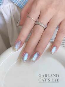 Mec 12ml 日本玻璃珠花环猫眼甲油胶，6 色春夏限量版闪光甲油胶，带有虹彩亮片勾勒效果，蓝粉紫三色可选，UV/LED 可卸除，防脱落，沙龙品质，打造可爱仙女风美甲 - 彩色 - 查看 6