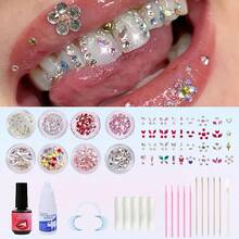 1 Set Colorful Geometric Pattern Rhinestone Tooth Jewelry, Y2K Cute Super Shiny Tooth Accessories Set, Personalized Faux Diamond Tooth Decor, Suitable For Daily, Party, Holiday, Unisex (Excluding Glue) - Multicolor - View 2