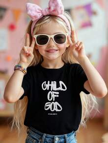 Camiseta de cuello redondo "Fe Cristiana" para niña/niño, 100 % algodón, con la frase "Niño de Dios, Salmo 23", con estampado artístico inspirador cristiano, largo regular, ideal para la iglesia, el gimnasio y ropa informal. Un toque nostálgico para las celebraciones de Pascua. Perfecta para primavera/verano, Pascua y otras festividades. Moda, regalo de Pascua para niña y niño. Camiseta de cuello redondo lavable a máquina. Suave y transpirable. Ajuste cómodo. - Negro - Ver 3