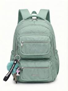 Casual Nylon Backpack With Large Capacity And Cute Charm For School - Green - View 1