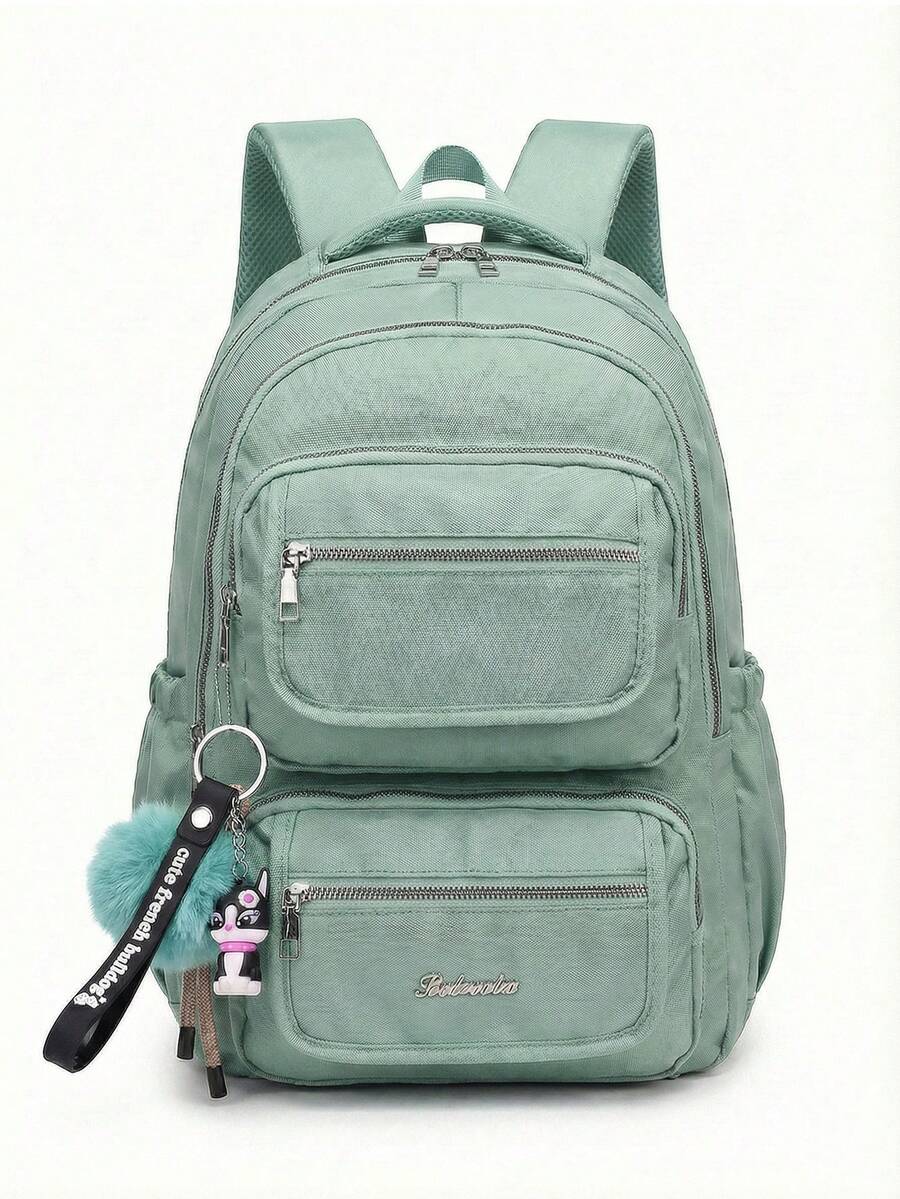 Casual Nylon Backpack With Large Capacity And Cute Charm For School - Green - View 1