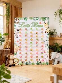 一套木制棒棒糖展示架，50孔棒棒糖架，丛林动物造型糖果架，适用于婚礼、男孩生日派对甜点桌装饰、婴儿派对用品、新娘送礼会木制棒棒糖展示架、周年纪念桌面糖果架、野性派对纸杯蛋糕架蛋糕装饰、婚礼装饰、生日派对用品、婚礼配件、生日蛋糕架、生日礼物 - 叢林動物 - 查看 10