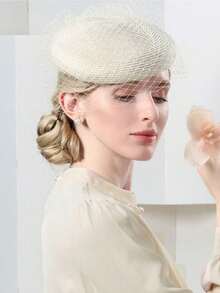 HIMESPORT 2026夏季香槟色草编头饰帽，带面纱 - 优雅的教堂婚礼新娘配饰、下午茶会头饰、新娘母亲珍珠装饰头饰 - A - 查看 15