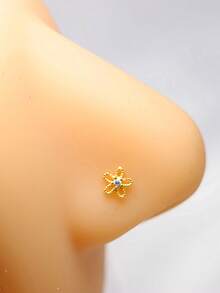 1件纯银鼻钉，花朵造型，闪亮透明水晶鼻钉，女士24G鼻钉球头 - 金色 - 查看 9