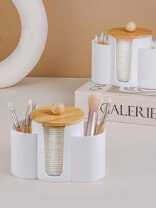 3-In-1 Q-Tip Holder For Bathroom – Premium Vanity Organizer Canister With Dustproof Lid For Swabs, Balls And Pads, Countertop Storage Container - Multicolor - View 5
