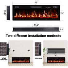 50"Ultra-Thin Silence Linear Electric Fireplace – Recessed & Wall Mounted Fireplace Heater With 12 Adjustable Flame Colors, Remote Control, Log & Crystal Options, 750W/1500W - 50inch - View 6