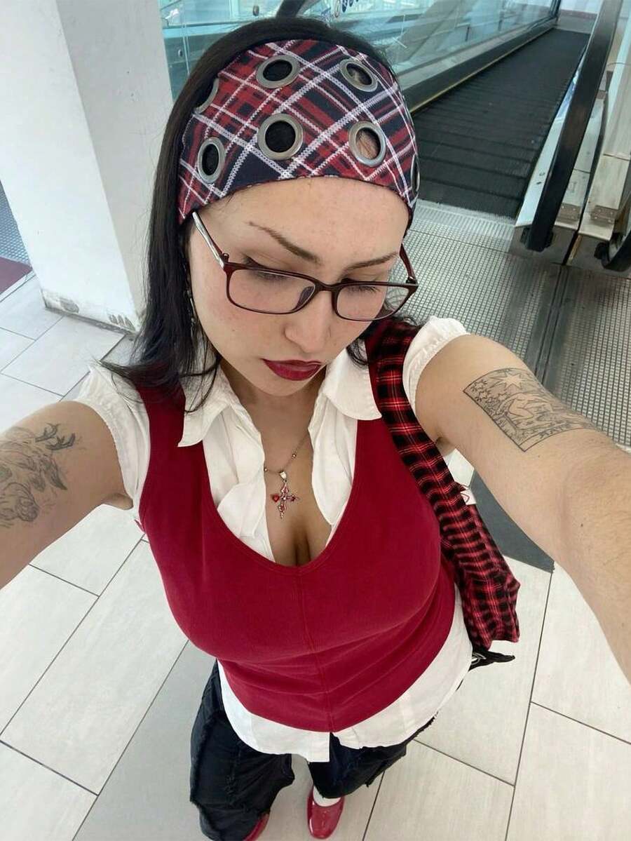 1条时尚朋克风发带，哥特风柔软防滑弹力镂空格纹图案发带，适合海滩、度假、瑜伽、日常佩戴，假日必备发饰，夏季沙滩发带 - 彩色 - 查看 1