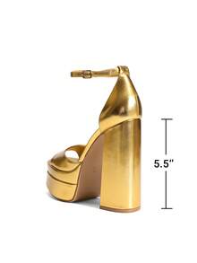 2026 New Platform Chunky Ultra High Heeled Sandals, Sexy Peep Toe Adjustable Ankle Strap Heeled Sandals Suitable For Prom Night Party Wedding And Summer Spring Wearing - Gold - View 4