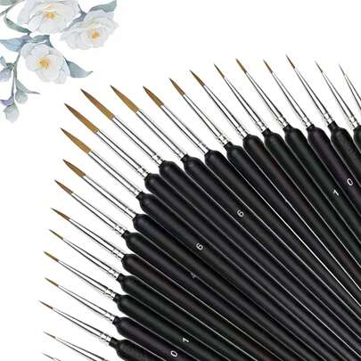 22pcs Micro Brushes, Durable Small Yellow Wolf Brush - Suitable For Acrylic, Oil, Watercolor, Face, Nail, Scale Model Painting, Line Drawing