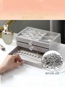 [Delivery Within 2-7 Days In The United States]1pc 3 Layers Clear Plastic & Velvet Drawers Jewelry Storage Box, Organizer For Rings, Necklaces, Bracelets, Earrings And Pendants, Elegant Display Stand With Crystal Shaped Knob, Deluxe Three-Layered Jewelry Manager - Spacious Storage For Earrings, Necklaces And Rings - High Quality Desktop Box With Aesthetics And Secure Compartments,Suitable For Women's Day Gifts, Christmas Gifts, Halloween Gifts, And Ladies' Gifts,For Holiday Beach, Bathroom Collection, Bedroom Collection, Large Capacity Travel Containers And Storage Dorm Room Essentials College Storage Basket Storage Containers Bathroom Makeup Brush Holder Vacation Essentials Perfect For Bedroom, Vanity Table, Closet, Gift For Girls, Women - 彩色 - 查看 5