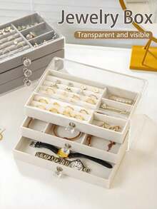 [Delivery Within 2-7 Days In The United States]1pc 3 Layers Clear Plastic & Velvet Drawers Jewelry Storage Box, Organizer For Rings, Necklaces, Bracelets, Earrings And Pendants, Elegant Display Stand With Crystal Shaped Knob, Deluxe Three-Layered Jewelry Manager - Spacious Storage For Earrings, Necklaces And Rings - High Quality Desktop Box With Aesthetics And Secure Compartments,Suitable For Women's Day Gifts, Christmas Gifts, Halloween Gifts, And Ladies' Gifts,For Holiday Beach, Bathroom Collection, Bedroom Collection, Large Capacity Travel Containers And Storage Dorm Room Essentials College Storage Basket Storage Containers Bathroom Makeup Brush Holder Vacation Essentials Perfect For Bedroom, Vanity Table, Closet, Gift For Girls, Women - 彩色 - 查看 3