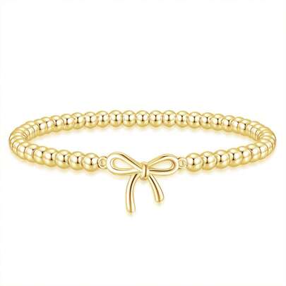 1件装女士串珠手链，金属弹性手工串珠手链，可爱吊坠手链，蝴蝶装饰礼品，时尚单品