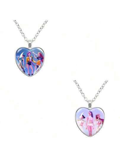 1pc Korean Cartoon Anime Peripheral Accessories, Heart-Shaped Necklace, Multi-Purpose Heart Pendant, Sweater Chain, Gift For Friends And Family, Random Style