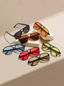 7pcs Retro Double-Bridge Large Frame Fashion Glasses, Suitable For Teenagers And Young Adults - Multicolor - View 6