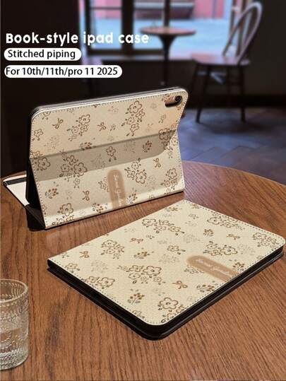 1.棕色花卉图案防摔皮革平板电脑保护套，适用于第10/11代和11英寸Pro（2025款），支持自动唤醒/睡眠功能，是办公/学习/娱乐的必备保护套，且为非磁性保护套。