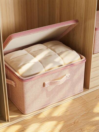 1个大容量可折叠布艺收纳盒，带盖和提手 - 耐用可折叠收纳箱，可用于存放衣物、玩具、照片 - 适用于衣柜、卧室、家居使用