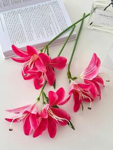 MEHELANY 12/1支粉色人造百合花，仿真花飾，適用於家居裝飾、花束、婚禮新娘禮物、生日派對用品、桌面裝飾、庭院裝飾、婚禮裝飾、手捧花，秋季感恩節豐收季節房間裝飾，人造百合花（易壓縮，可恢復） - 玫紅色 - 查看 5