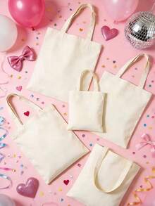 1/3/5/10/20pcs Set Cute Beige Canvas Tote Bag, Birthday Party Wedding Favor Mother's Day Gift, Multipurpose Mini Shopping Bag For Books, Stationery Storage, Suitable For Hand Painting, Embroidery, Heat Transfer DIY, Bulk Merchandise Bags Gift Set - Multicolor - View 11