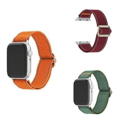 1条表带，男女通用休闲智能手表表带，简约纯色尼龙反光表带，带扣式表扣，兼容49mm、46mm、45mm、44mm、42mm、41mm、40mm、38mm不锈钢手表系列Ultra/Ultra 2/10/9/8/7/6/SE/5/4/3/2/1，长度可调节