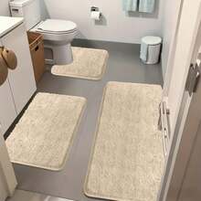 3-Piece Memory Foam Bathroom Rug Set, Ultra Plush Shaggy Bath Mat With Non-Slip Backing, Super Absorbent & Quick-Dry Microfiber Bathroom Floor Mats For Tub, Sink & Toilet, Machine Washable Bath Rugs - Khaki - 查看 3