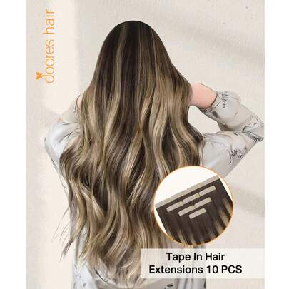 DOORES 10pcs Straight Tape In Hair Extension, 100% Remy Human Hair Extension For Salon Silky Seamless Invisible, Chocolate Brown To Caramel Gold (B) ,25g Invisible Skin Weft PU Tape Extension, For Thinning Hair Woman Volume Add Length And Natural Look Highlights - Easy To Apply ,Perfect For Graduation, Anniversary, And Holiday Hairstyles