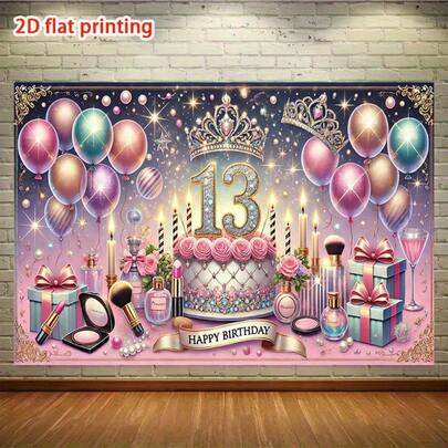 2D Flat, 1pc 13th Birthday Party Banner, Suitable For Family, Backdrop Decor, Indoor/Outdoor Events, Festivals, Room & Garden, Multipurpose Theme