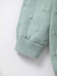 Baby Girl Knitted Round Neck Perforated Solid Color Cardigan - Cadet Blue - View 4