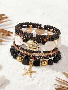 波西米亚度假风多层念珠手链。创意沙滩配饰套装。 - 海星手串套裝 - 查看 4