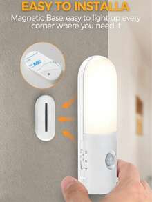 Lampe à détecteur de mouvement LED 3-en-1, avec fonction de détecteur de mouvement, lampe murale LED, lampe de chevet, lampe d'armoire, lampe de poche murale, veilleuse LED portable, avec câble de charge USB, 3 options de couleur, gradable, convient pour escaliers, couloir, chambre, salle de bain, cuisine, pièce, salle de bain, porche, table de chevet, bureau, armoire - Multicolore - Voir 10