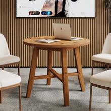 FINMIND 31.5-Inch Solid Wood Conference Table For 2-4, Small Round Office Table For Small Spaces, Meeting Room, Offices - Brown - View 1