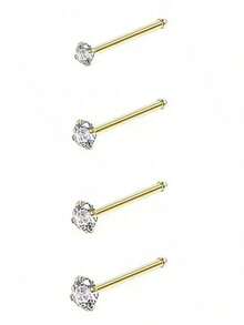 4pcs 1.5/2/2.5/3mm Shiny Cubic Zirconia Nose Piercing Jewelry, I/L/S Shape Nose Bone & Ear Piercing Accessories - Nose Stud Set - View 15