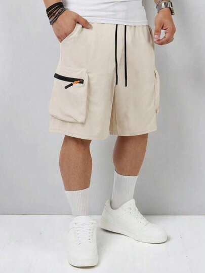 男士休闲工装短裤，带大口袋，时尚百搭，日常穿着，及膝长度