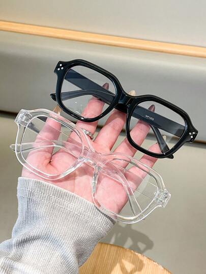 1/2 Pair Women's Minimalist Polygonal Frame Transparent Lens Glasses, Suitable For Daily Use Transparent Eyeglasses Accessories For Women