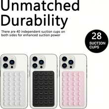3pcs/Set 28pcs Dual-Sided Portable Movable Phone Holder, Universal Square Phone Suction Cup With Super Strong Silicone Non-Slip, Phone Case Hanging Hands-Free Selfie And Video Accessories, Multi-Functional Phone Accessories Fit All Models - Multicolor - View 4