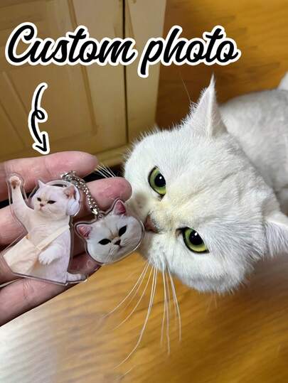 1pc Customized Animal Portrait Dog/Cat PC (Polycarbonate) Keychain, Suitable For All Seasons, Christmas, Valentine's Day, Spring Festival Gifts, Christmas Gifts, Customized Idol Photos, Pet Photos, Customized Company Logo, Car Photos, Anniversary, Bag Pendant
