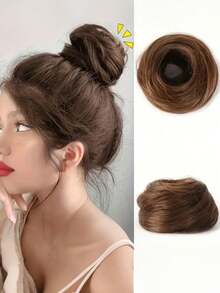 Synthetic Hair Bun, Secured With Elastic Bands, Can Clip Onto Hair Ends To Extend Bun, Suitable For Women, Can Be Used As Ponytail Gym Sport Running Outfit Hair Ties Rubber Bands Beauty Home Hair Accessories,Summer,Holiday,Travel - Multicolor - View 4