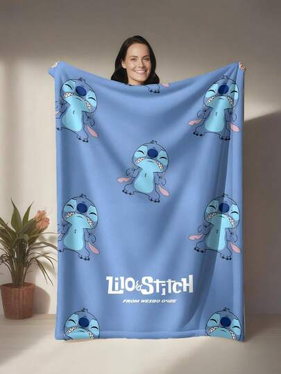 Disney 1 Stück Cartoon Blau Thema bedruckte Flanelldecke - Weich & Bequem, geeignet für Outdoor, Reisen, Camping, Sofa, Bettwäsche - Moderner verspielter minimalistischer Muster, Kuschelige Bettwäsche-Accessoire für alle Jahreszeiten, vielseitig einsetzbar