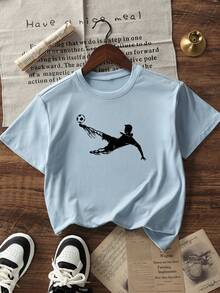Tween Boys Casual Printed Rundringad Kortärmad T-shirt, Sommartopp - Babyblå - Visa 3