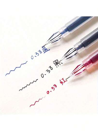 Set de 3 bolígrafos de tinta de secado rápido de 0,38 mm, color negro/azul/rojo - Bolígrafos ideales para exámenes y oficina, punta fina, adecuados para escribir, esencial para volver a la escuela