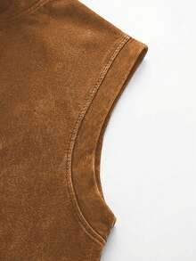 男士简约复古水洗半拉链背心，夏季款 - 摩卡棕 - 查看 7