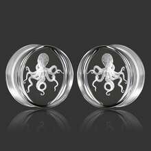 2个白色章鱼造型洁净玻璃双喇叭耳塞耳廓扩张器耳扩重量夏季身体穿刺饰品女士/圣帕特里克节女士耳环新款饰品礼品 - 玻璃-2 - 查看 12