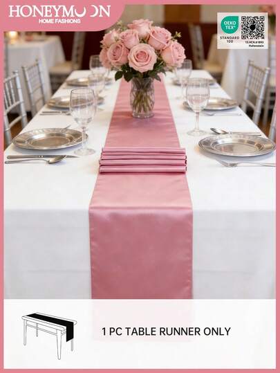 1 قطعة من رواق الطاولة الحريري للشهر العسل - قماش ساتان لامع، ناعم وناعم جدًا، قابل للغسل في الغسالة - للمنزل والمطعم والمقهى وحفلات الزفاف في الهواء الطلق، معتمد من Oeko-Tex، وردي