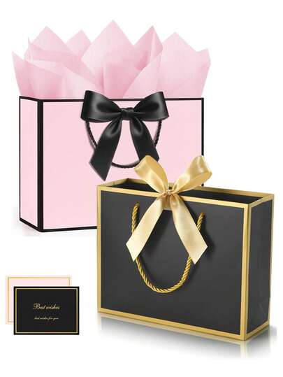 8/16 piezas/Bolsas de regalo grandes con cinta, bolsas de papel portátiles con asa + tarjetas de felicitación, adecuadas para regalos de cumpleaños, fiestas de boda, aniversarios, graduación, vuelta al cole, compras y embalaje de regalos para el Día de la Madre.