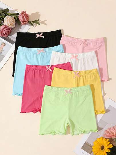 7pcs/Pack Girls' Cute Frill Trim Leggings, Versatile Daily Wear Safety Shorts