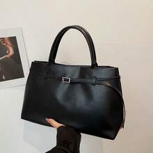 Women's Suede Tote Bag – Casual Faux Suede Shoulder Bag, Large Capacity Stylish Tote, Suitable For Work And Travel - Black leather upgrade - 查看 1