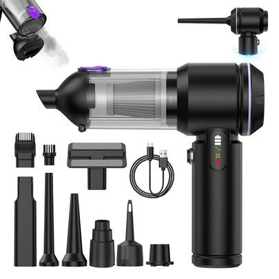 4-In-1 Wireless Portable Vacuum Cleaner With Blowing, Vacuuming, Charging Functions. Equipped With 17000PA High-Power Mini Vacuum Cleaner And Brushless Motor, LED Digital Display, Suitable For Car, Home, Office And Outdoor Camping