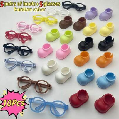 Colorful Shoes And Glasses For Labubu Clothes,15-17cm Labobo Doll Accessories,10pcs Fashion Creative Glasses+Boot Accessories-Soft Design- Multi-Color Styles Fo Easy Mix & Match,Fits 5.55-7.05 Inch Dolls.Fashionable Outfit Accents, Doll Clothing Accesorie,Birthday Toys Gifts &Collectibles,Fun Design,Mini Accessories