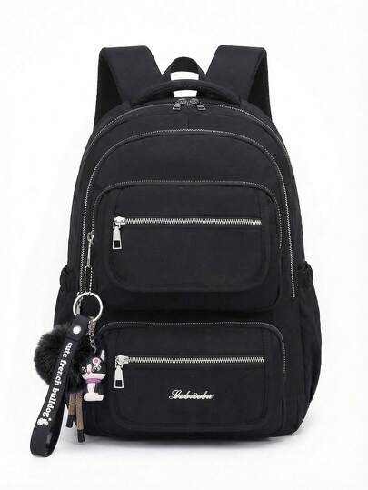 Mochila De Costas Casual Nylon Grande Capacidade Com Pingente Fofo Para Escola